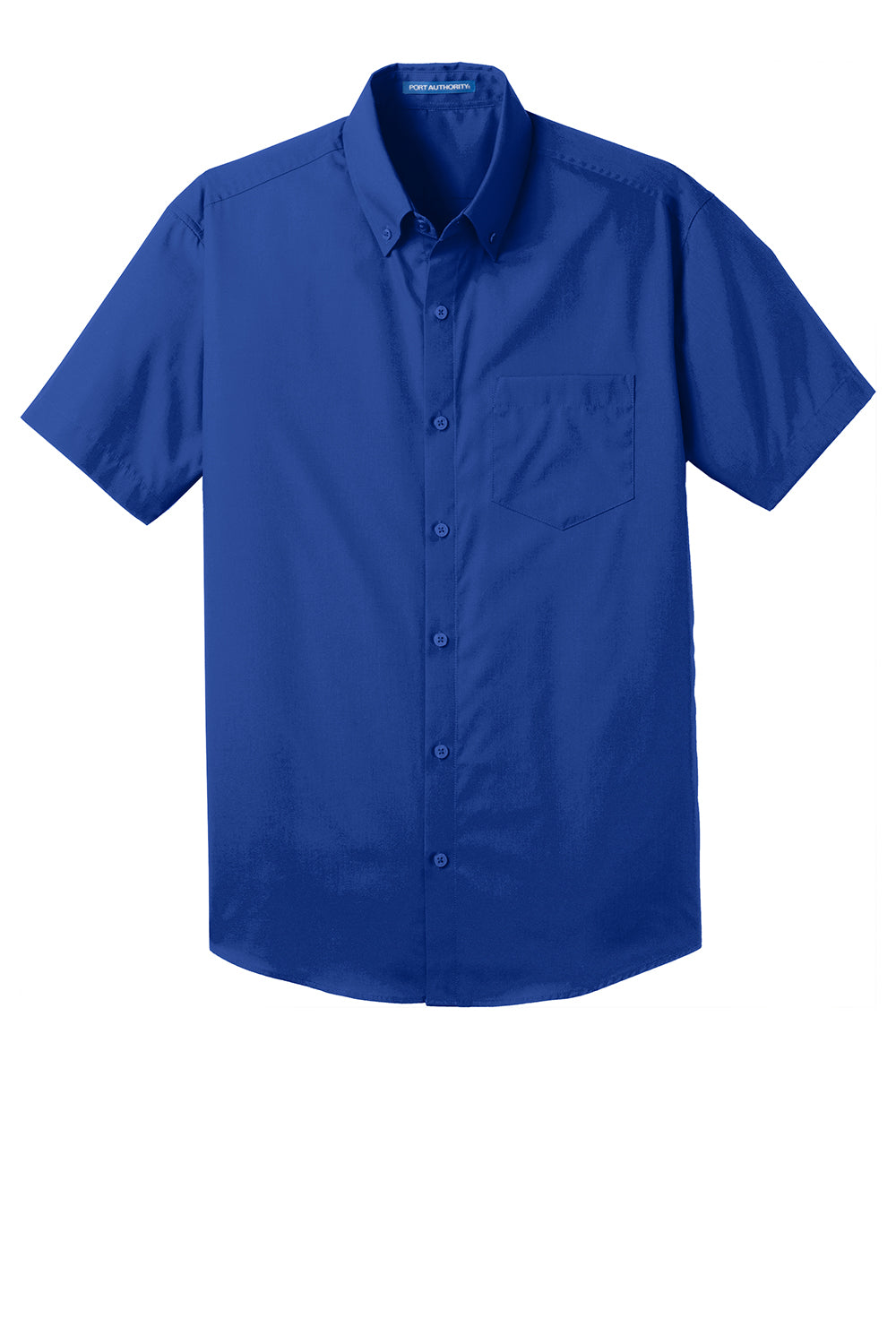 Port Authority W101 Mens Carefree Stain Resistant Short Sleeve Button Down Shirt w/ Pocket True Royal Blue Flat Front