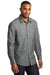 Port Authority W380 Mens Slub Chambray Long Sleeve Button Down Shirt w/ Double Pockets Grey Model 3q