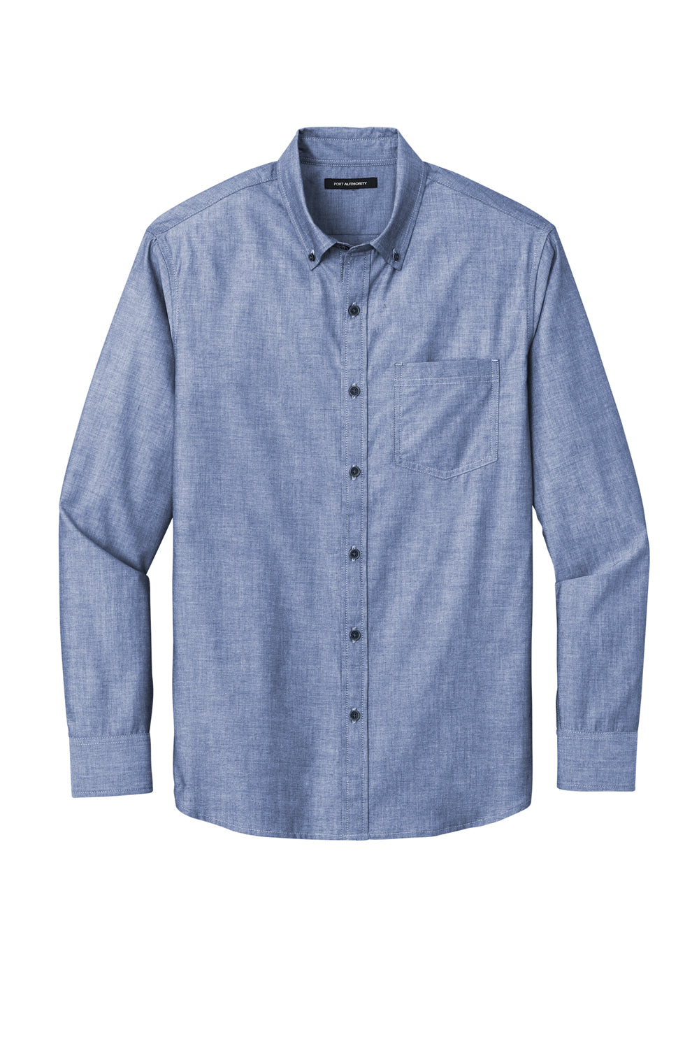 Port Authority W382 Mens Chambray Easy Care Long Sleeve Button Down Shirt w/ Pocket Moonlight Blue Flat Front