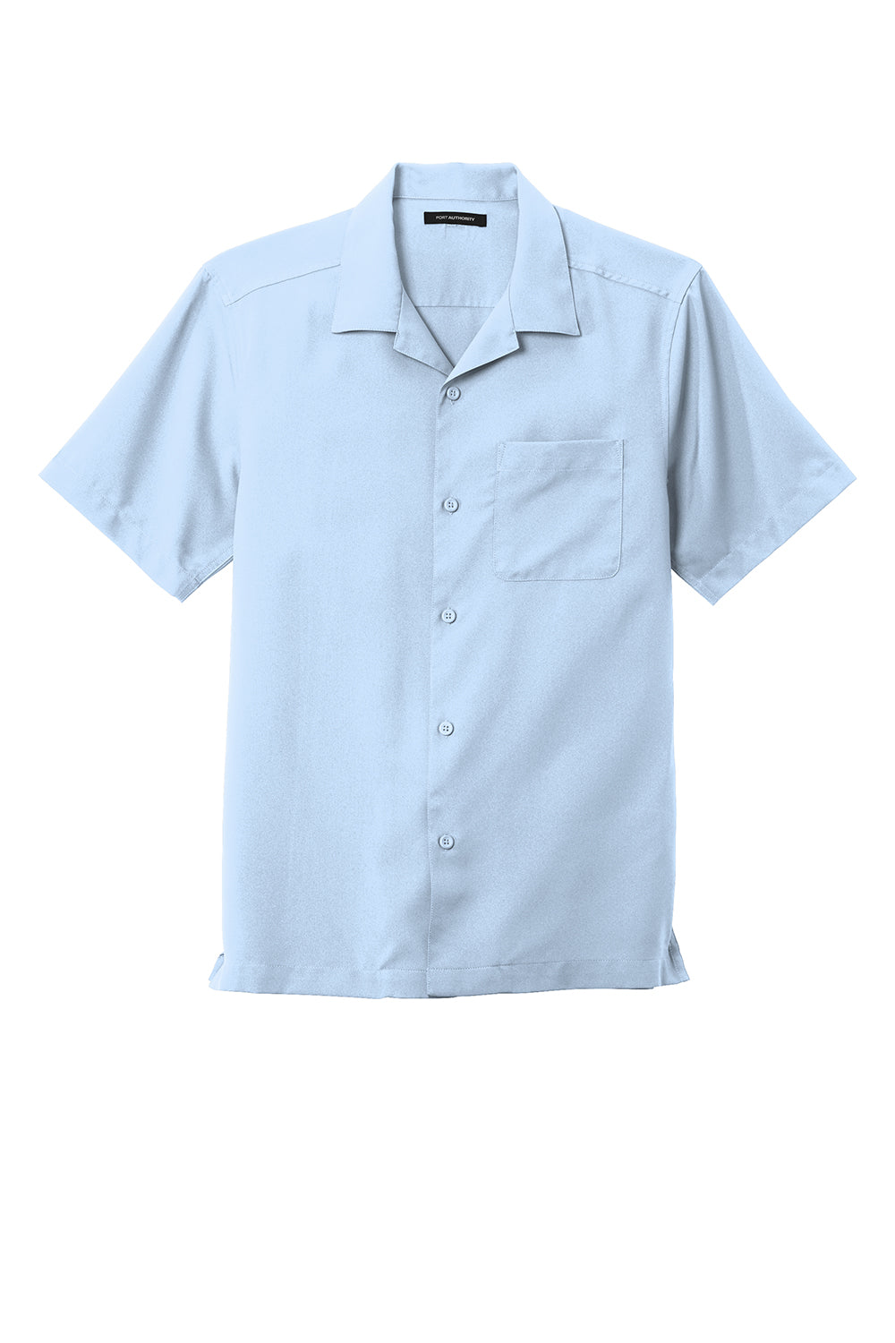 Port Authority W400 Mens Performance Moisture Wicking Short Sleeve Button Down Camp Shirt w/ Pocket Cloud Blue Flat Front