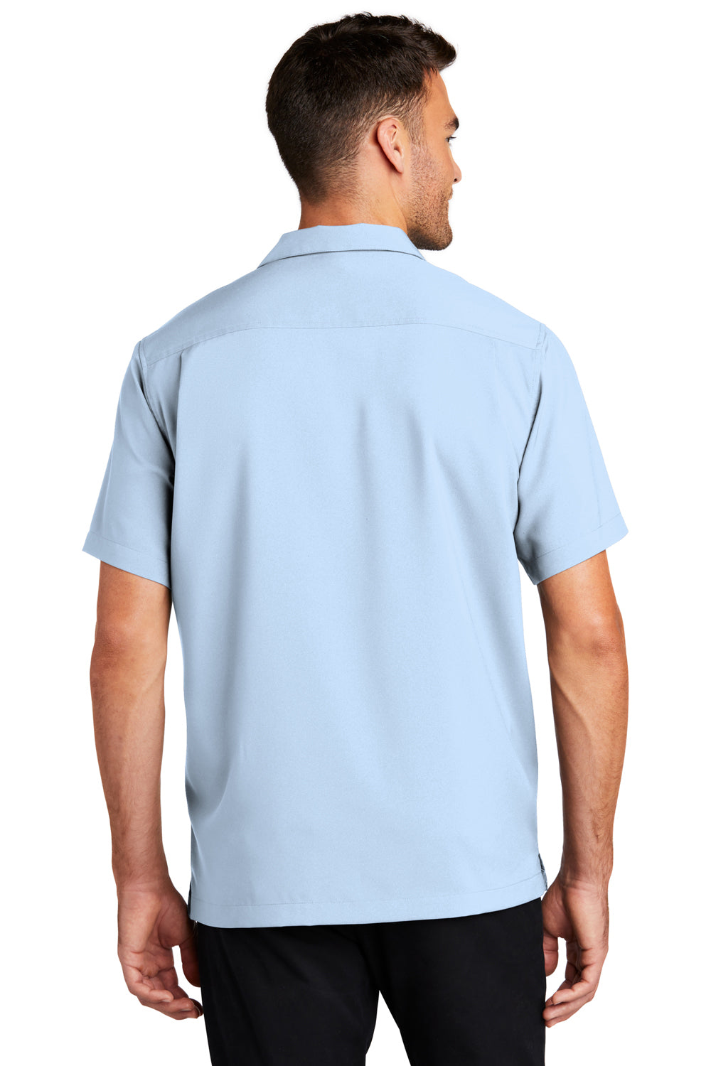 Port Authority W400 Mens Performance Moisture Wicking Short Sleeve Button Down Camp Shirt w/ Pocket Cloud Blue Model Back