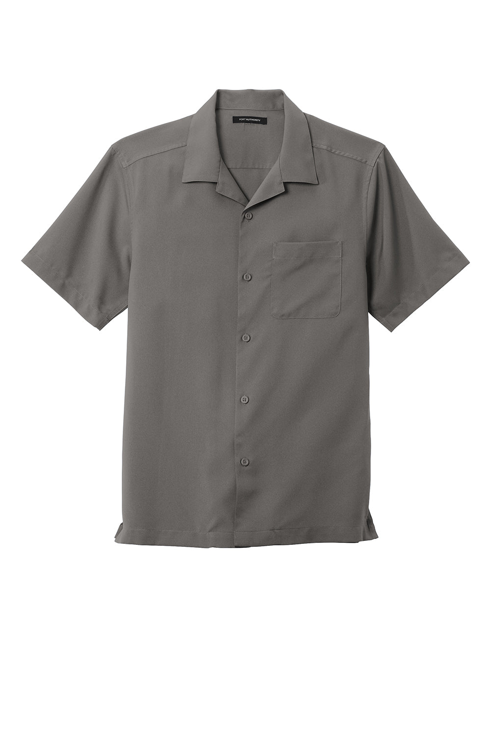 Port Authority W400 Mens Performance Moisture Wicking Short Sleeve Button Down Camp Shirt w/ Pocket Graphite Grey Flat Front