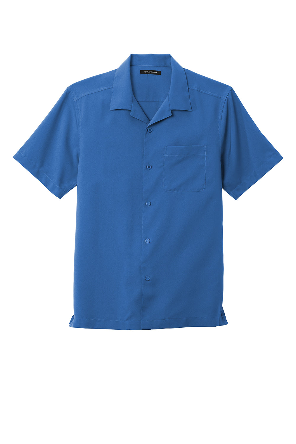 Port Authority W400 Mens Performance Moisture Wicking Short Sleeve Button Down Camp Shirt w/ Pocket True Blue Flat Front