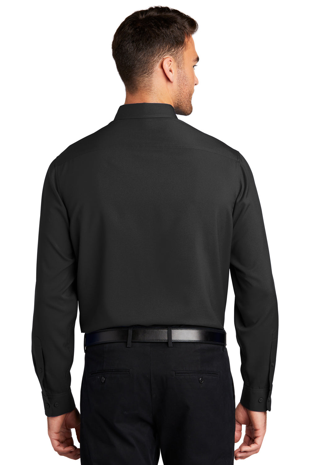 Port Authority W401 Mens Performance Moisture Wicking Long Sleeve Button Down Shirt w/ Pocket Black Model Back