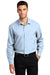 Port Authority W401 Mens Performance Moisture Wicking Long Sleeve Button Down Shirt w/ Pocket Cloud Blue Model Front