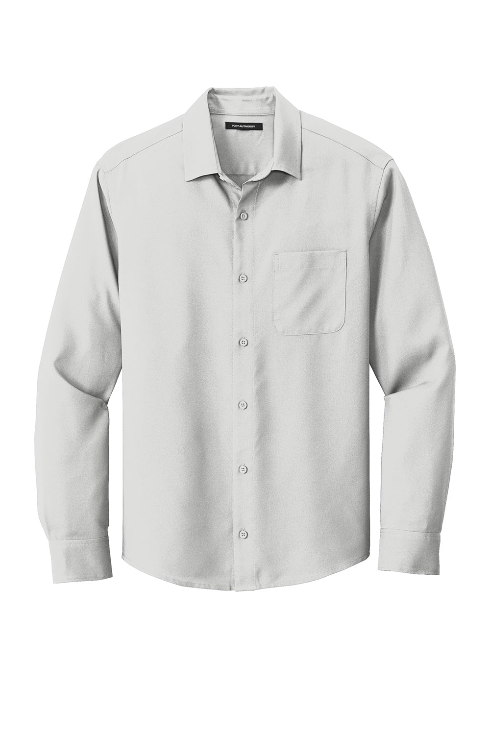 Port Authority W401 Mens Performance Moisture Wicking Long Sleeve Button Down Shirt w/ Pocket Silver Grey Flat Front