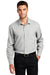 Port Authority W401 Mens Performance Moisture Wicking Long Sleeve Button Down Shirt w/ Pocket Silver Grey Model Front