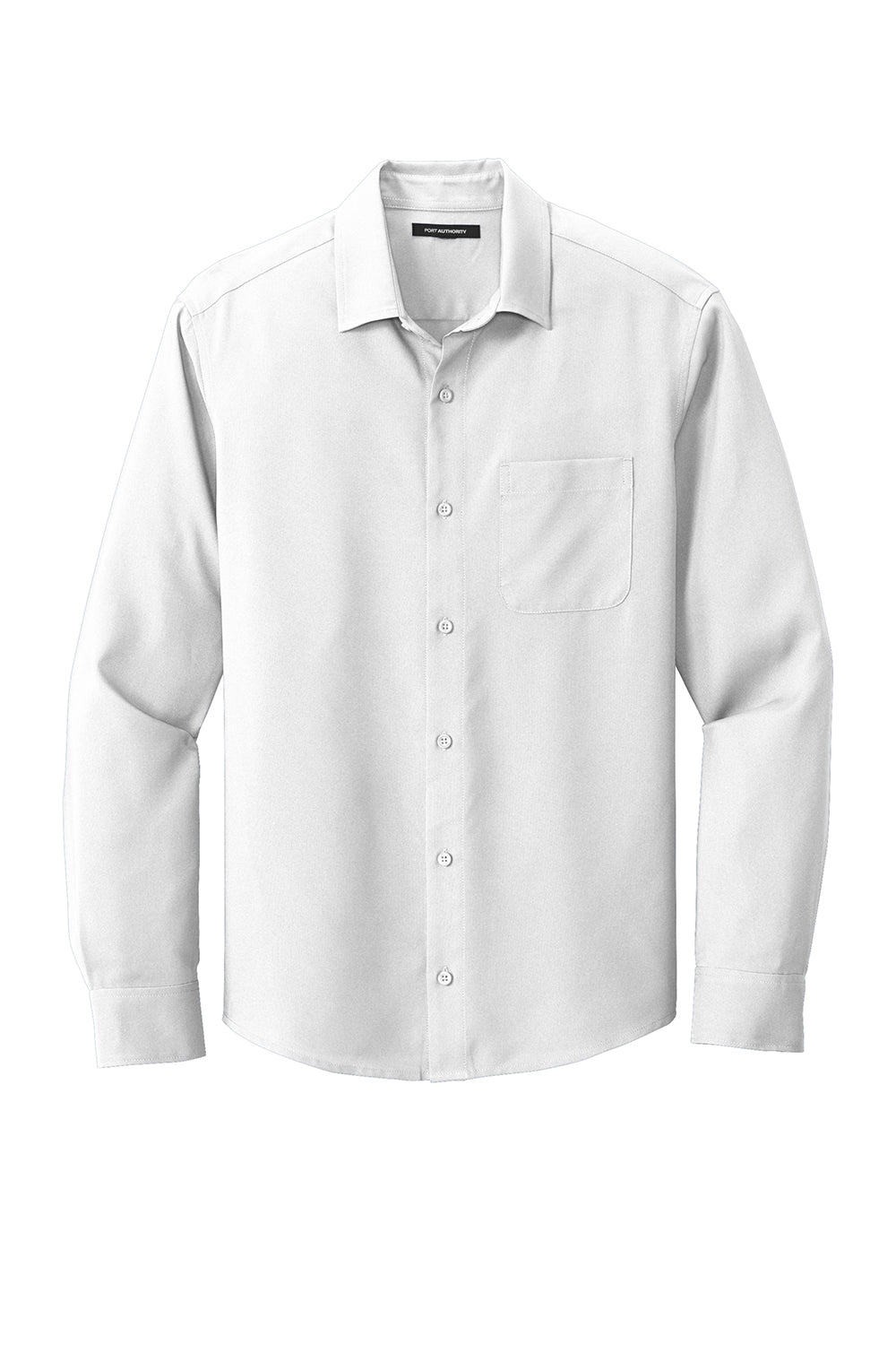 Port Authority W401 Mens Performance Moisture Wicking Long Sleeve Button Down Shirt w/ Pocket White Flat Front