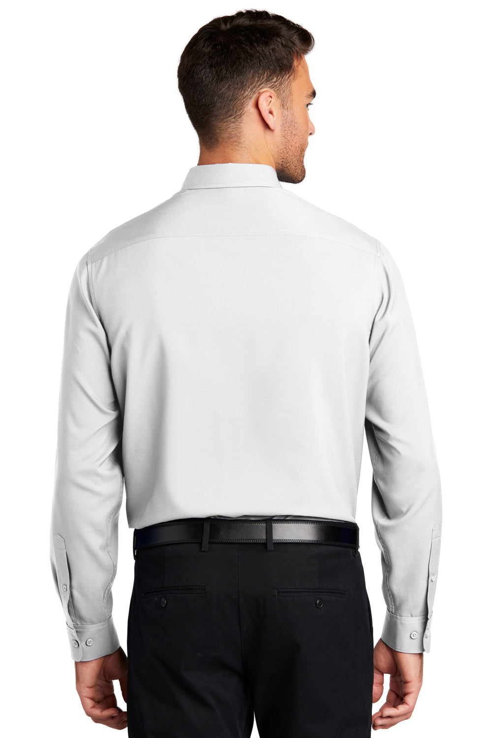 Port Authority W401 Mens Performance Moisture Wicking Long Sleeve Button Down Shirt w/ Pocket White Model Back