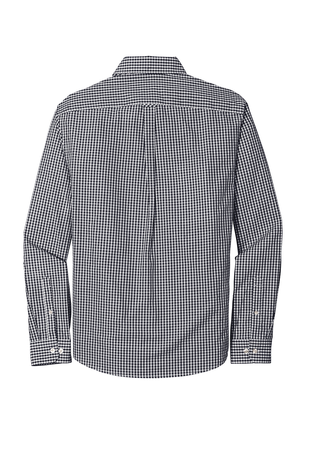 Port Authority W644 Mens Broadcloth Gingham Wrinkle Resistant Long Sleeve Button Down Shirt w/ Pocket Black/White Flat Back