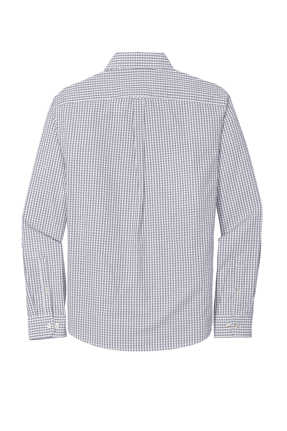 Port Authority W644 Mens Broadcloth Gingham Wrinkle Resistant Long Sleeve Button Down Shirt w/ Pocket Gusty Grey/White Flat Back