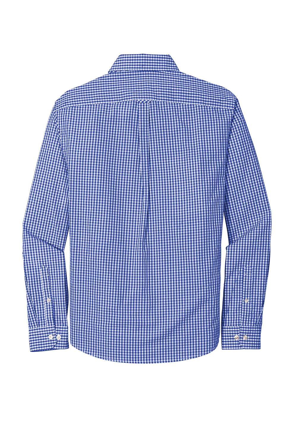 Port Authority W644 Mens Broadcloth Gingham Wrinkle Resistant Long Sleeve Button Down Shirt w/ Pocket True Royal Blue/White Flat Back