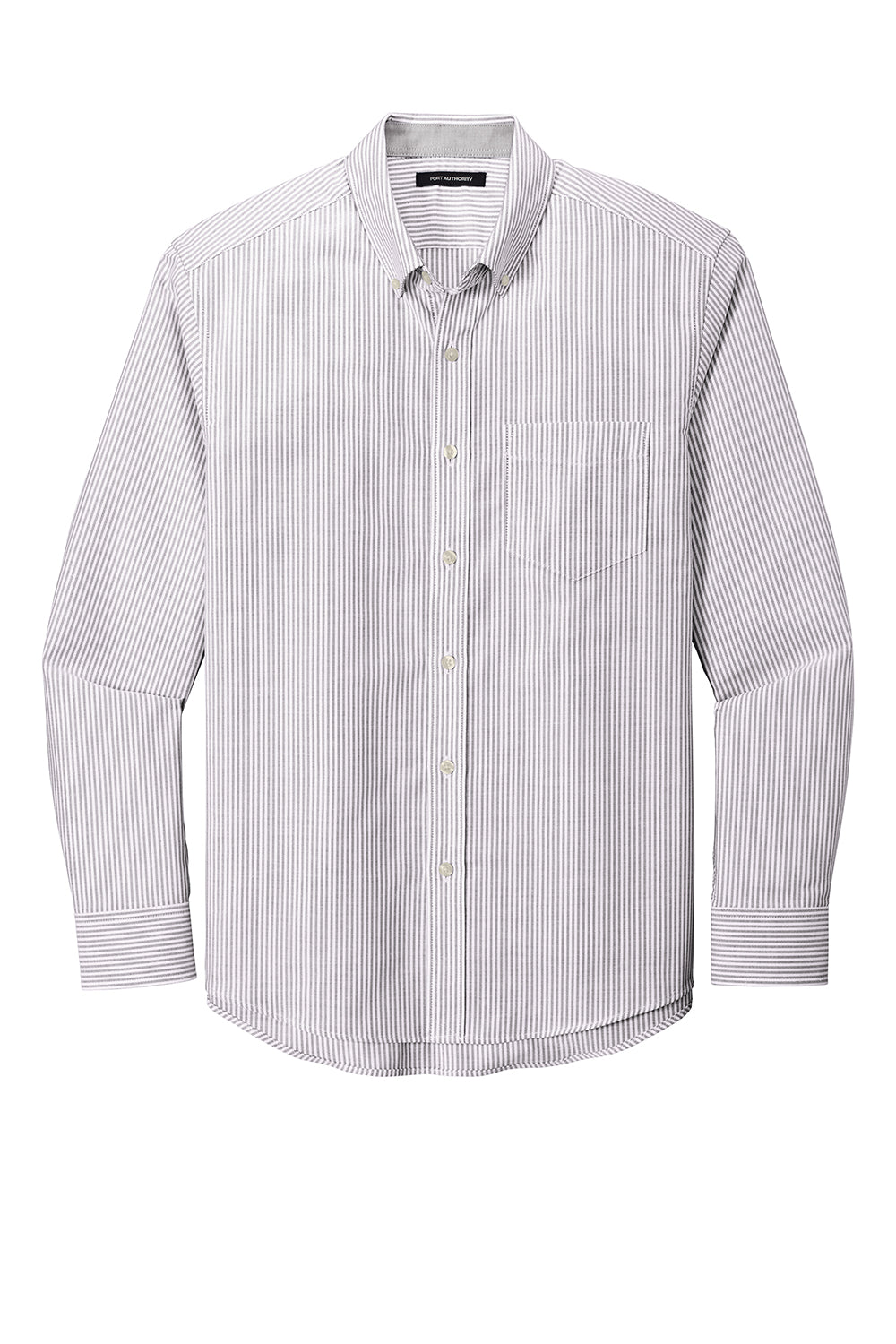 Port Authority W657 Mens SuperPro Wrinkle Resistant Long Sleeve Button Down Shirt w/ Pocket Gusty Grey/White Flat Front