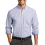 Port Authority Mens SuperPro Wrinkle Resistant Long Sleeve Button Down Shirt w/ Pocket - Oxford Blue/White - Closeout