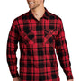 Port Authority Mens Flannel Long Sleeve Button Down Shirt w/ Double Pockets - Engine Red/Black