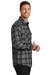 Port Authority W668 Mens Flannel Long Sleeve Button Down Shirt w/ Double Pockets Grey/Black Plaid Model Side