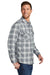 Port Authority W668 Mens Flannel Long Sleeve Button Down Shirt w/ Double Pockets Grey/Cream Plaid Model Side