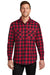 Port Authority W668 Mens Flannel Long Sleeve Button Down Shirt w/ Double Pockets Red/Black Buffalo Model Front