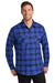 Port Authority W668 Mens Flannel Long Sleeve Button Down Shirt w/ Double Pockets Royal Blue/Black Plaid Model Front