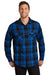 Port Authority W668 Mens Flannel Long Sleeve Button Down Shirt w/ Double Pockets Royal Blue/Black Model Front