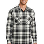 Port Authority Mens Flannel Long Sleeve Button Down Shirt w/ Double Pockets - Snow White/Black