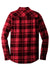 Port Authority W668 Mens Flannel Long Sleeve Button Down Shirt w/ Double Pockets Engine Red/Black Flat Back