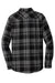 Port Authority W668 Mens Flannel Long Sleeve Button Down Shirt w/ Double Pockets Grey/Black Flat Back