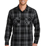 Port Authority Mens Flannel Long Sleeve Button Down Shirt w/ Double Pockets - Grey/Black