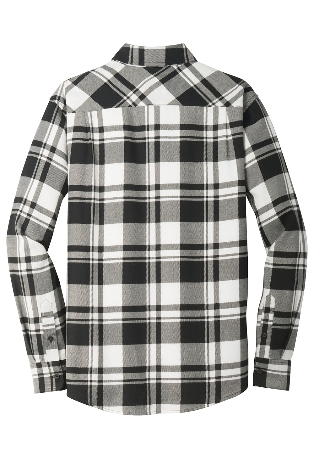 Port Authority W668 Mens Flannel Long Sleeve Button Down Shirt w/ Double Pockets Snow White/Black Flat Back