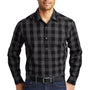 Port Authority Mens Everyday Plaid Long Sleeve Button Down Shirt - Black - Closeout