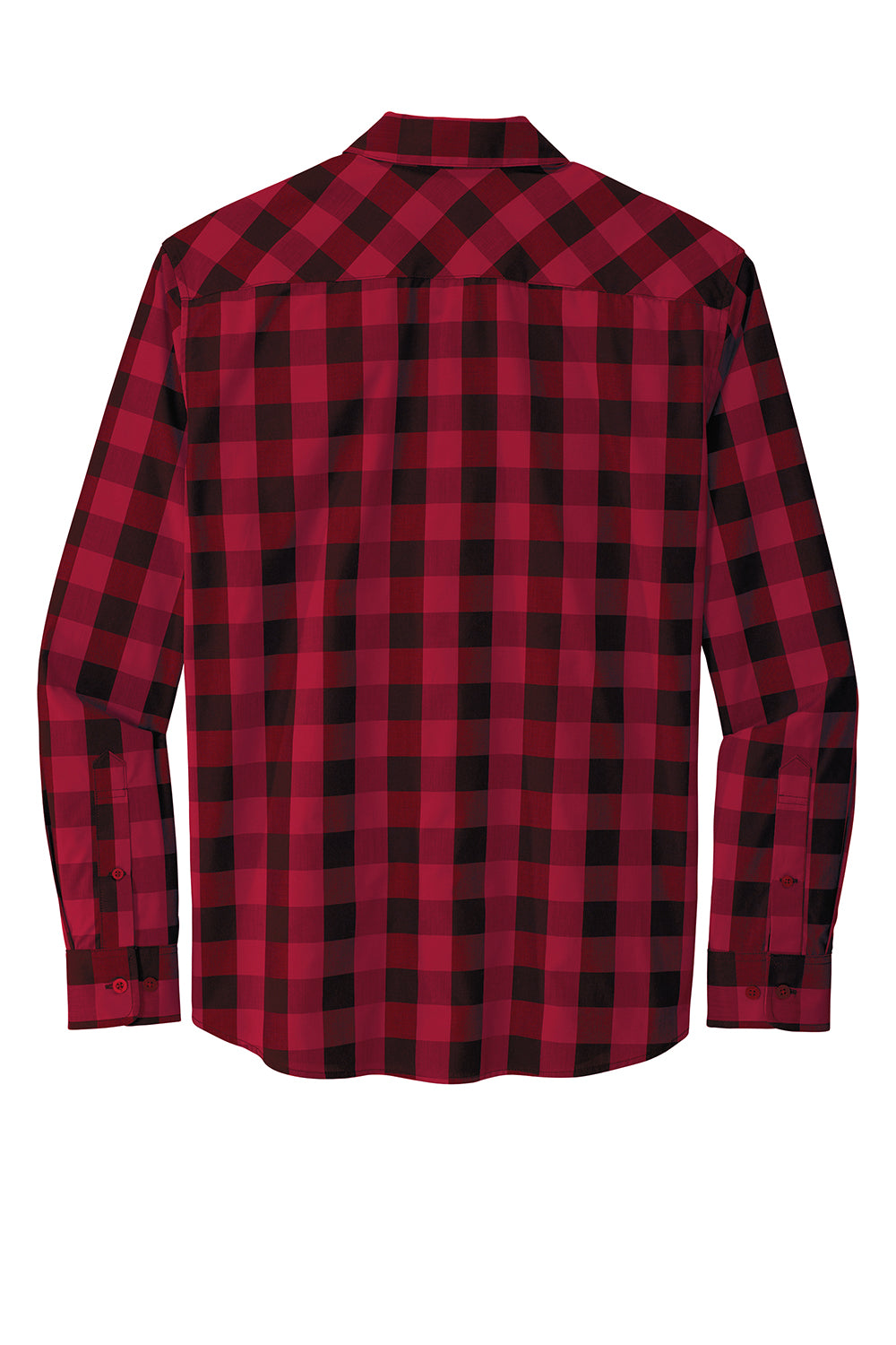 Port Authority W670 Mens Everyday Plaid Long Sleeve Button Down Shirt Rich Red Flat Back