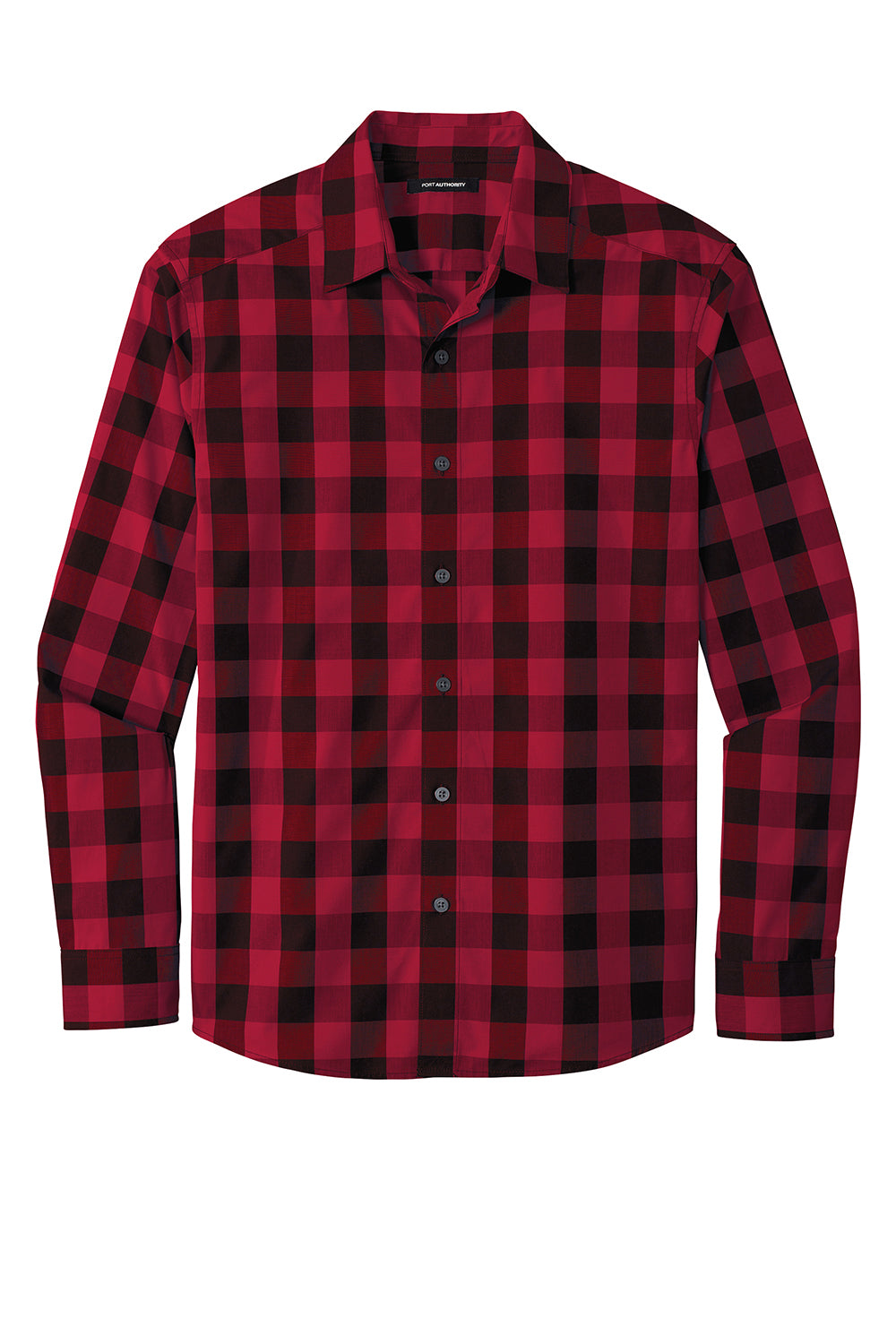 Port Authority W670 Mens Everyday Plaid Long Sleeve Button Down Shirt Rich Red Flat Front