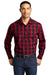 Port Authority W670 Mens Everyday Plaid Long Sleeve Button Down Shirt Rich Red Model Front