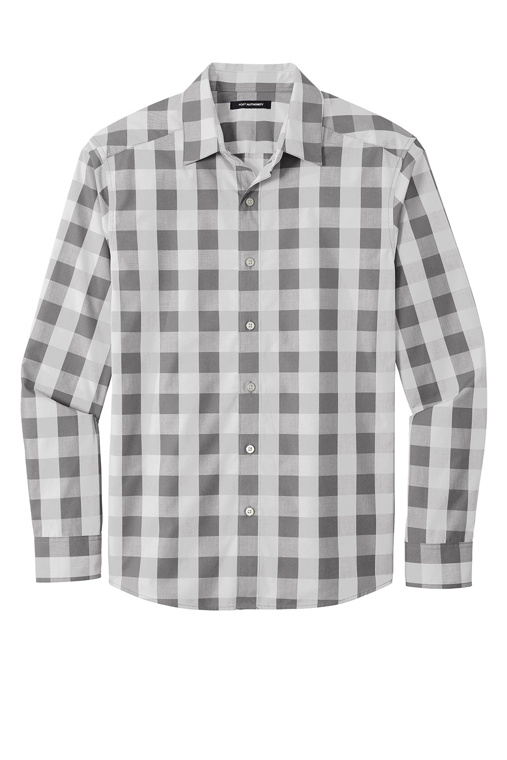 Port Authority W670 Mens Everyday Plaid Long Sleeve Button Down Shirt Shadow Grey Flat Front