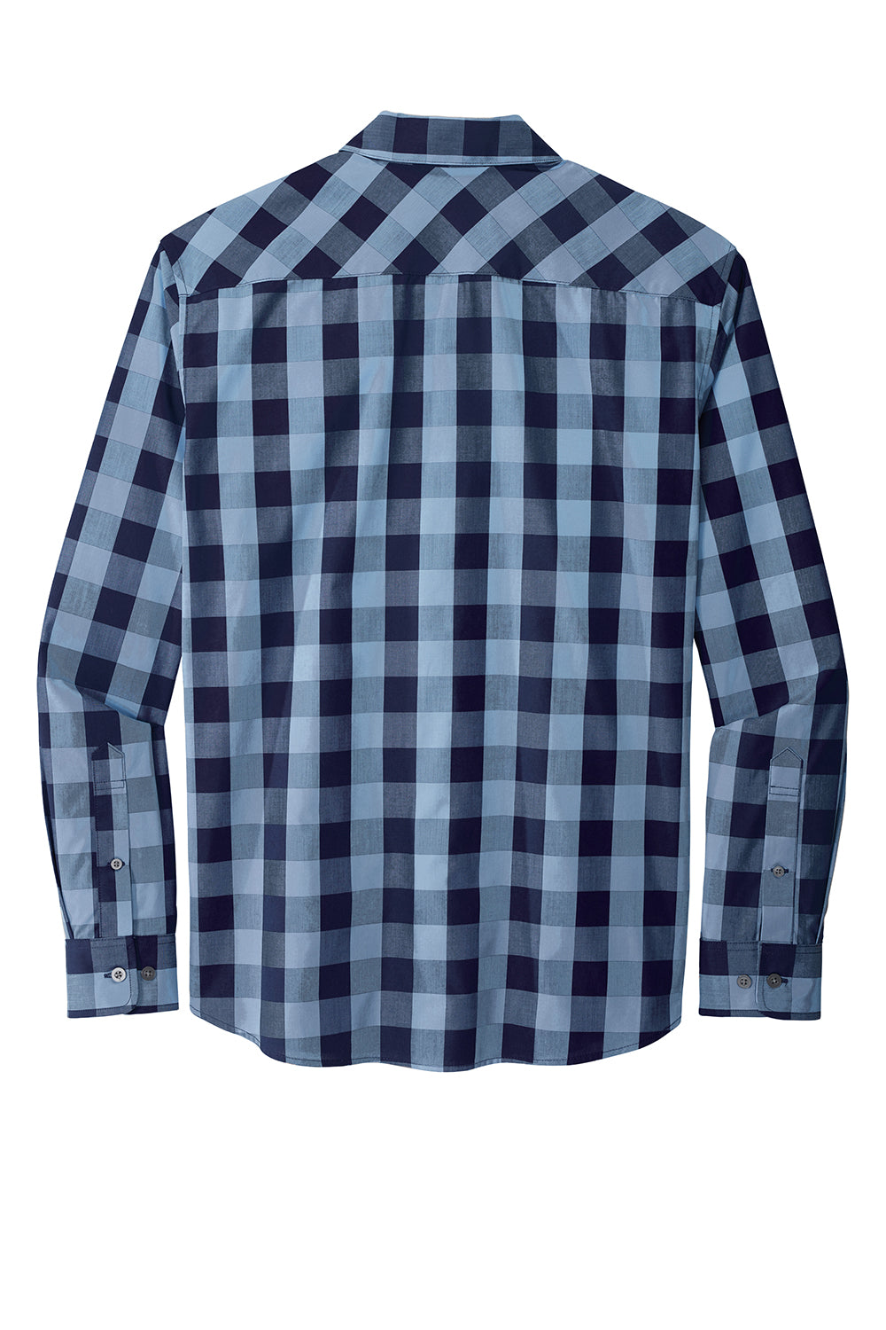 Port Authority W670 Mens Everyday Plaid Long Sleeve Button Down Shirt True Navy Blue Flat Back