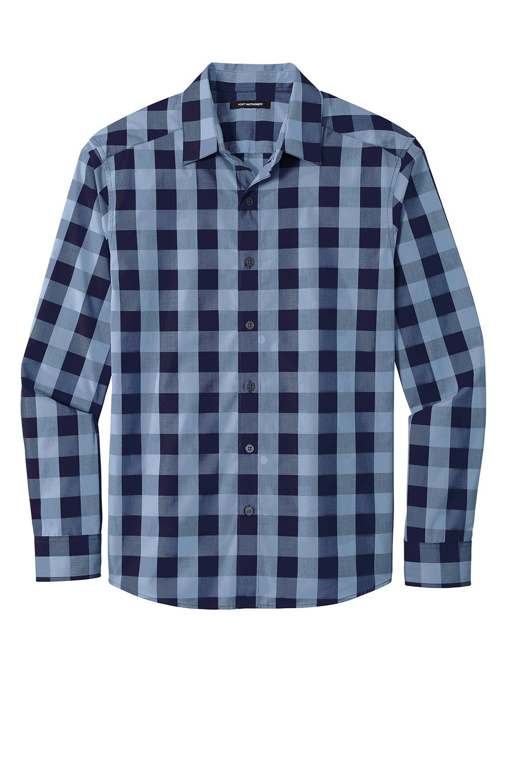 Port Authority W670 Mens Everyday Plaid Long Sleeve Button Down Shirt True Navy Blue Flat Front