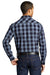 Port Authority W670 Mens Everyday Plaid Long Sleeve Button Down Shirt True Navy Blue Model Back