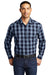 Port Authority W670 Mens Everyday Plaid Long Sleeve Button Down Shirt True Navy Blue Model Front