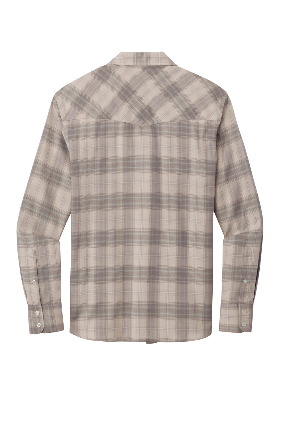 Port Authority W672 Mens Ombre Plaid Long Sleeve Button Down Shirt w/ Double Pockets Frost Grey Flat Back