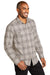 Port Authority W672 Mens Ombre Plaid Long Sleeve Button Down Shirt w/ Double Pockets Frost Grey Model 3q