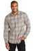 Port Authority W672 Mens Ombre Plaid Long Sleeve Button Down Shirt w/ Double Pockets Frost Grey Model Front