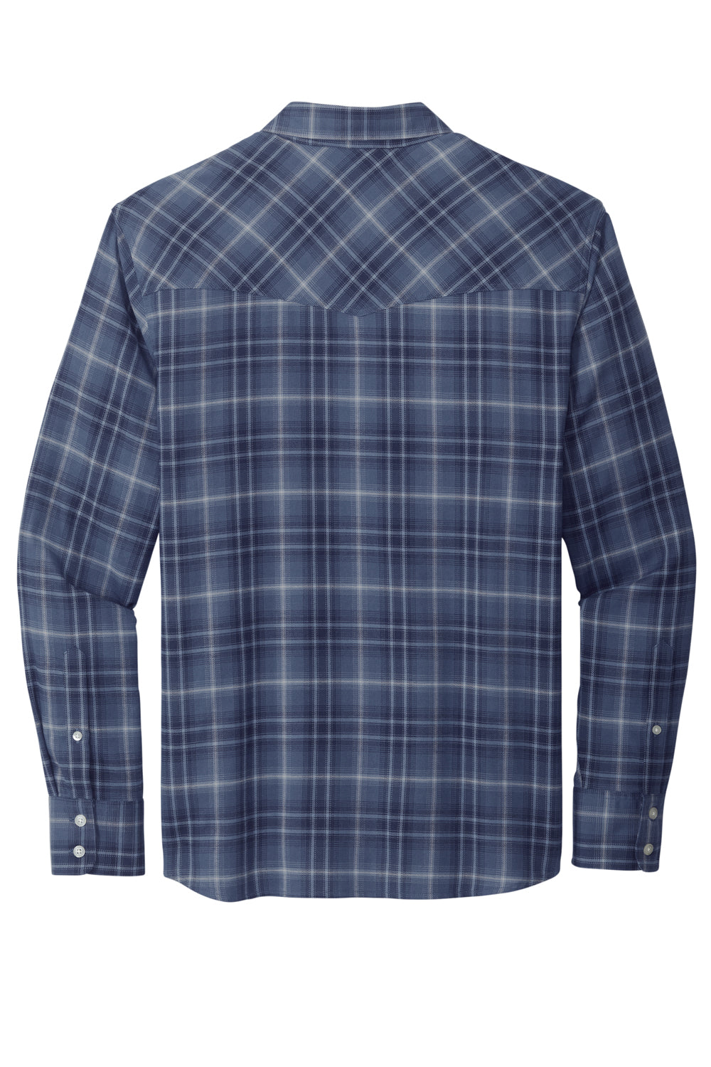 Port Authority W672 Mens Ombre Plaid Long Sleeve Button Down Shirt w/ Double Pockets True Navy Blue Flat Back