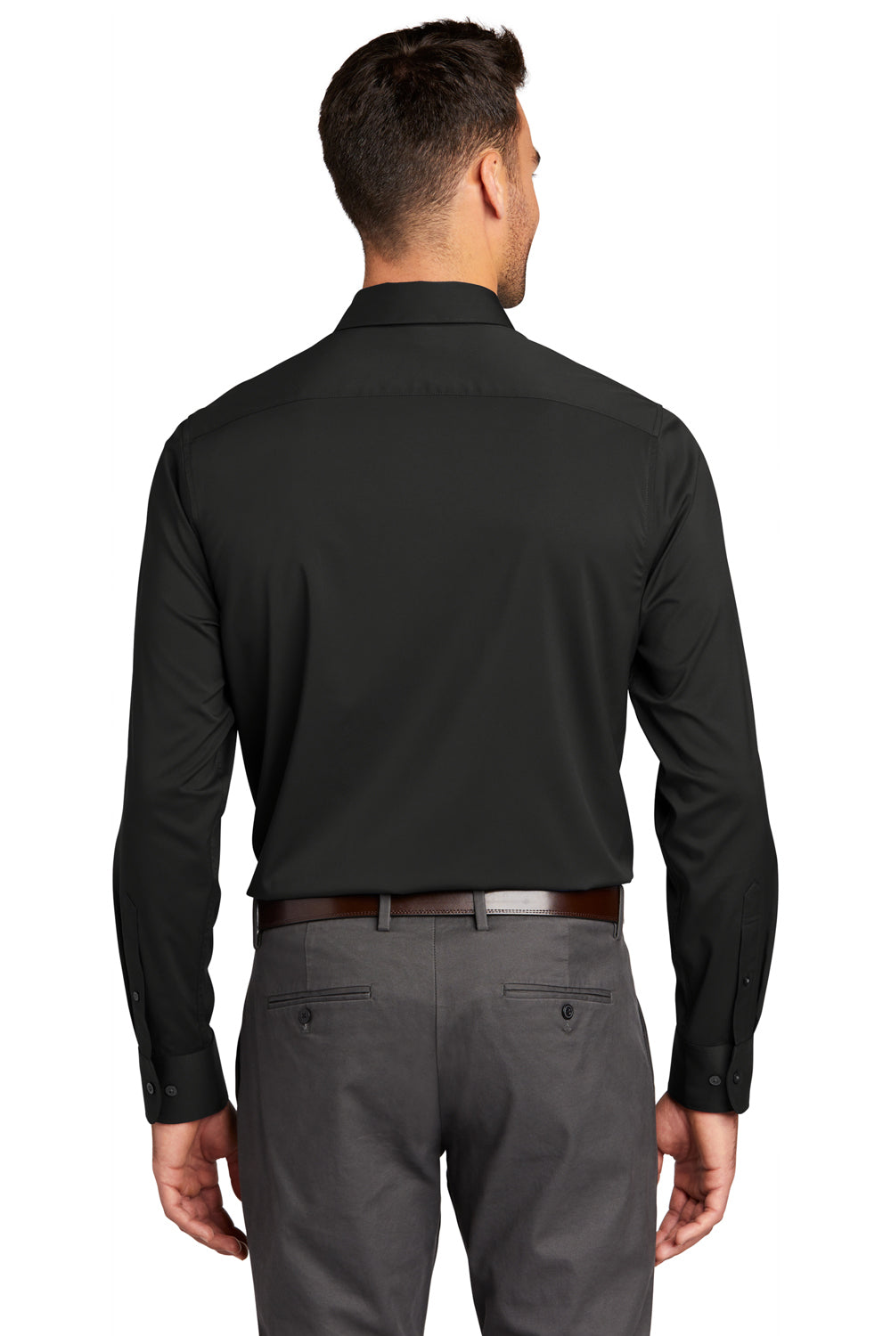 Port Authority W680 Mens City Moisture Wicking Long Sleeve Button Down Shirt Black Model Back