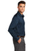 Port Authority W680 Mens City Moisture Wicking Long Sleeve Button Down Shirt River Navy Blue Model Side