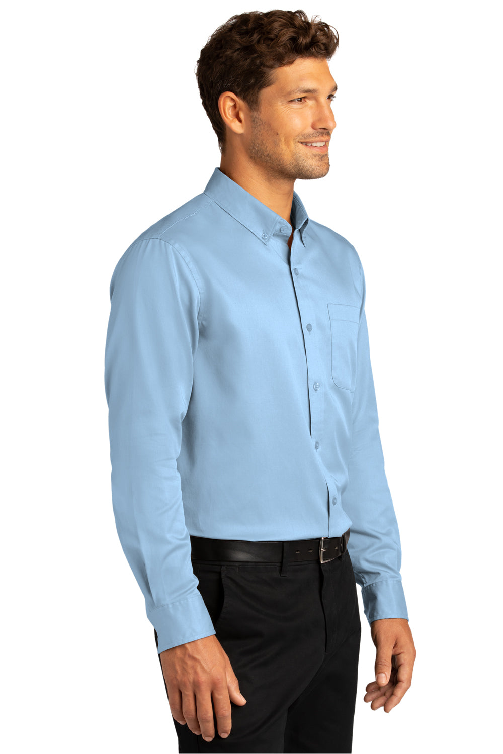 Port Authority W808 Mens SuperPro Wrinkle Resistant React Long Sleeve Button Down Shirt w/ Pocket Cloud Blue Model 3q