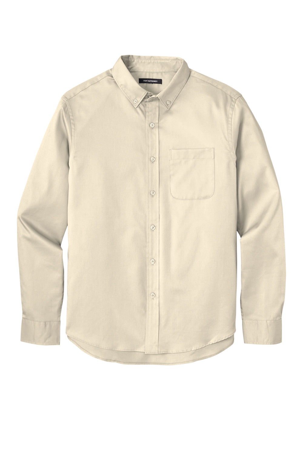 Port Authority W808 Mens SuperPro Wrinkle Resistant React Long Sleeve Button Down Shirt w/ Pocket Ecru Flat Front