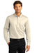 Port Authority W808 Mens SuperPro Wrinkle Resistant React Long Sleeve Button Down Shirt w/ Pocket Ecru Model Front