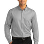 Port Authority Mens SuperPro Wrinkle Resistant React Long Sleeve Button Down Shirt w/ Pocket - Gusty Grey