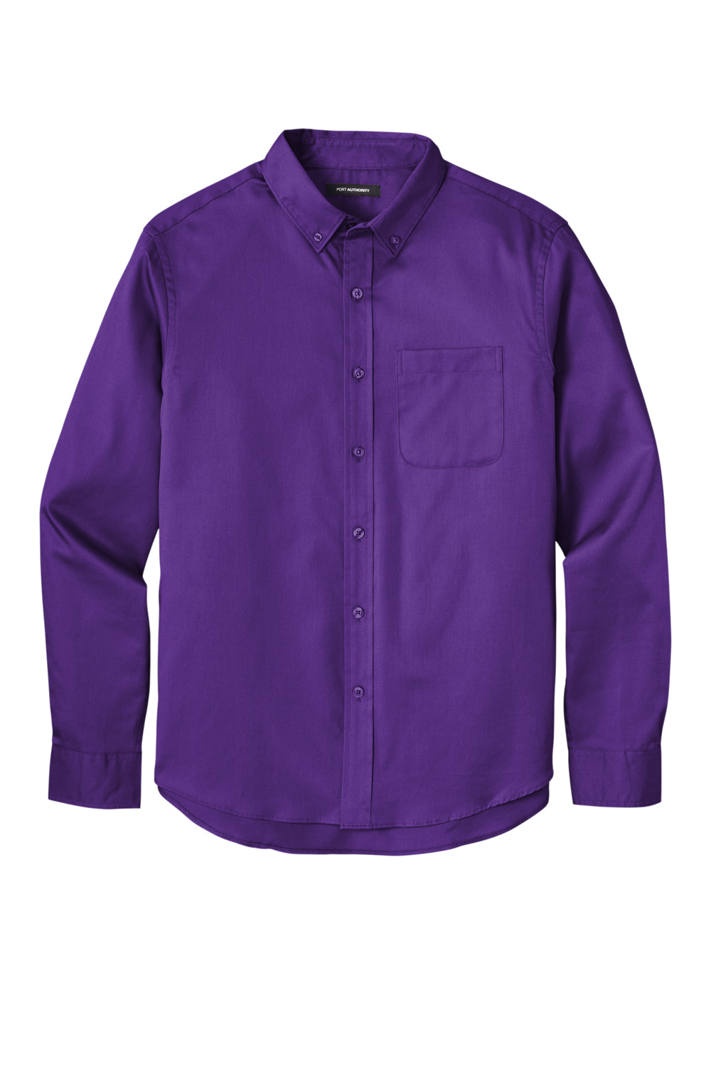 Port Authority W808 Mens SuperPro Wrinkle Resistant React Long Sleeve Button Down Shirt w/ Pocket Purple Flat Front