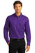 Port Authority W808 Mens SuperPro Wrinkle Resistant React Long Sleeve Button Down Shirt w/ Pocket Purple Model Front